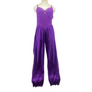 Vintage Lady Lynne Purple Lace Jumpsuit Medium, Y2K Satin Loungewear